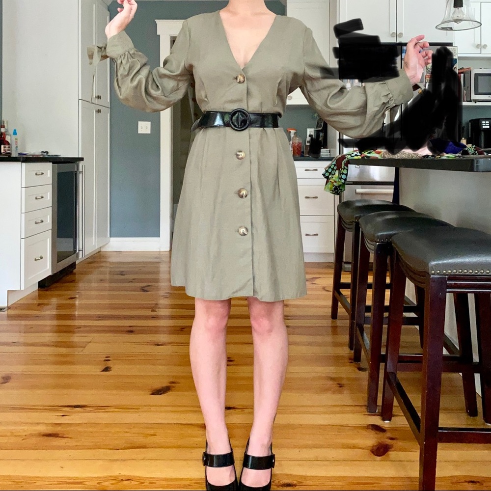 Button through mini skater dress with tie sleeves